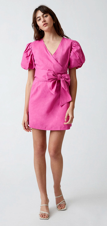 Charlie Holiday Dresses & Skirts - Charlie Holiday Womens Margaux Wrap Dress Short Puff Sleeve Size XS Magenta NWT